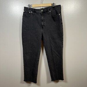 Madewell Perfect Vintage Straight Jeans Size 32 Frayed Hem Lunar Wash Black